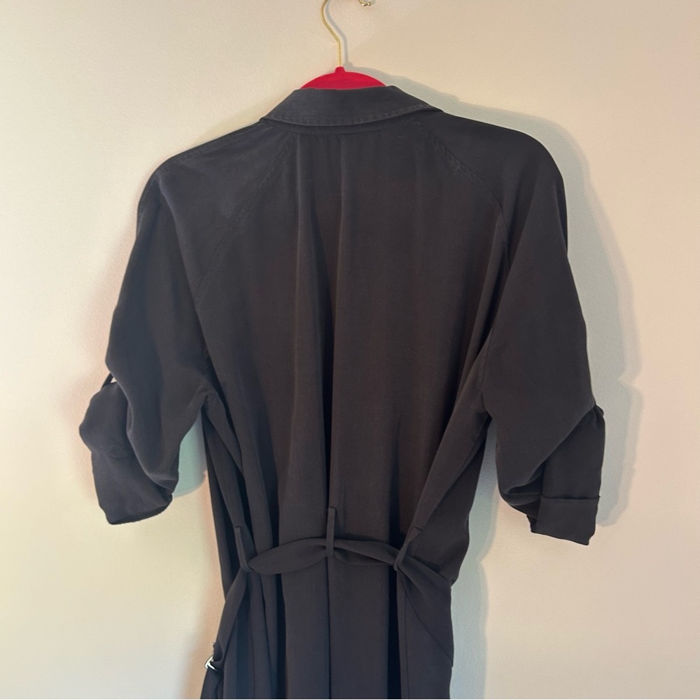 Topshop Utility Lyocell Midi Shirt Dress Belted Dark Grey Charcoal Maxi - Picture 11 of 11